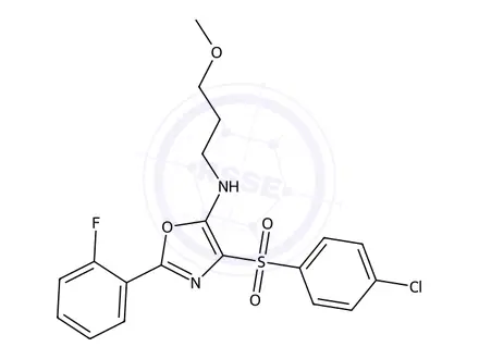 Chemical structure of 4-((4-Chlorophenyl)sulfonyl)-2-(2-fluorophenyl)-N-(3-methoxypropyl)oxazol-5-amine