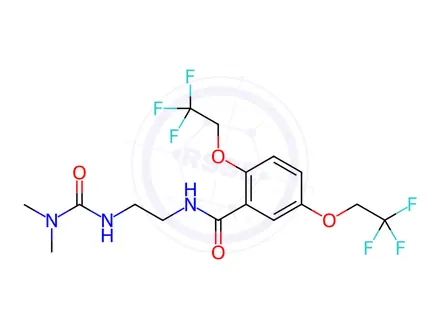 Chemical structure of N-(2-(3,3-dimethylureido)ethyl)-2,5-bis(2,2,2-trifluoroethoxy)benzamide