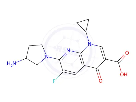 Chemical structure of 7-(3-Aminopyrrolidin-1-yl)-1-cyclopropyl-6-fluoro-4-oxo-1,4-dihydro-1,8-naphthyridine-3-carboxylic acid