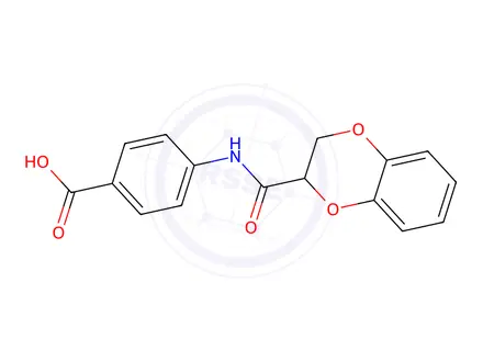 Chemical structure of 4-[(2,3-dihydro-1,4-benzodioxin-2-ylcarbonyl)amino]benzenecarboxylic acid