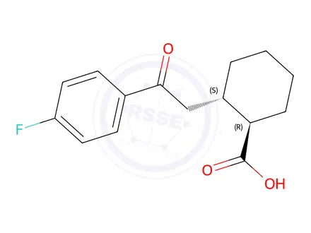 Chemical structure of (1R,2S)-2-(2-(4-fluorophenyl)-2-oxoethyl)cyclohexane-1-carboxylic acid