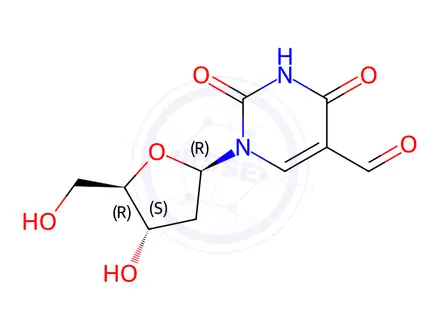 Chemical structure of 1-((2R,4S,5R)-4-Hydroxy-5-(hydroxymethyl)tetrahydrofuran-2-yl)-2,4-dioxo-1,2,3,4-tetrahydropyrimidine-5-carbaldehyde