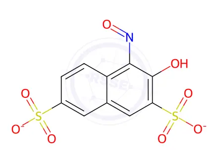 Chemical structure of 1-Nitroso-2-naphthol-3,6-disulfonic acid disodium salt hydrate