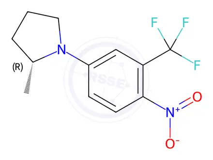Chemical structure of (R)-2-methyl-1-(4-nitro-3-(trifluoromethyl)phenyl)pyrrolidine