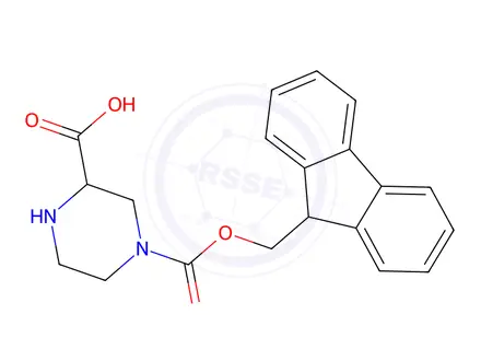 Chemical structure of 4-(((9H-Fluoren-9-yl)methoxy)carbonyl)piperazine-2-carboxylic acid