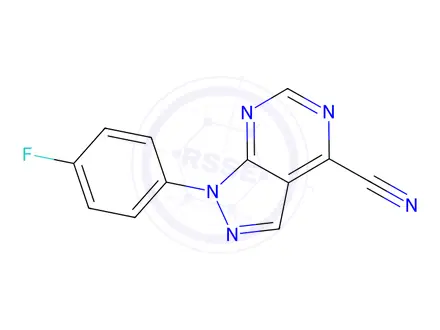 Chemical structure of 1-(4-Fluorophenyl)-1H-pyrazolo[3,4-d]pyrimidine-4-carbonitrile