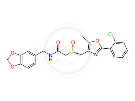 Chemical structure of Acetamide, N-(1,3-benzodioxol-5-ylmethyl)-2-[[[2-(2-chlorophenyl)-5-methyl-4-oxazolyl]methyl]sulfinyl]-