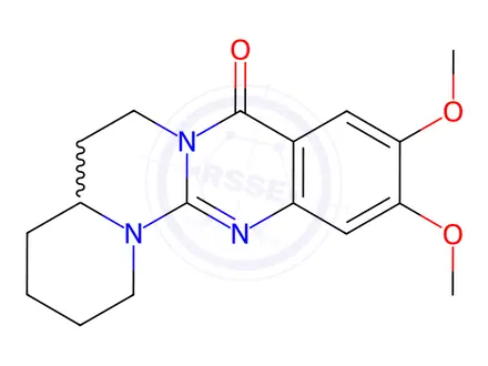 Chemical structure of 2,3,4,4a,5,6-Hexahydro-10,11-dimethoxy-1H,8H-pyrido[1',2':3,4]pyrimido[2,1-b]quinazolin-8-one