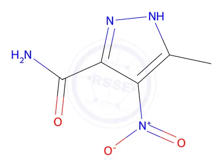 Chemical structure of 5-Methyl-4-nitro-2H-pyrazole-3-carboxylic Acid Amide
