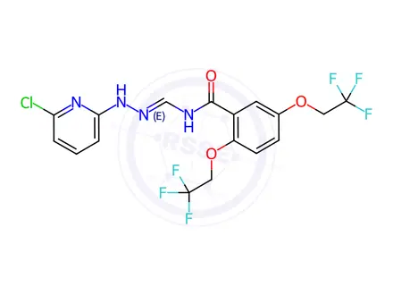 Chemical structure of N-[(1E)-[2-(6-Chloropyridin-2-yl)hydrazin-1-yl]methylidene]-2,5-bis(2,2,2-trifluoroethoxy)benzamide