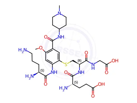 Chemical structure of Glycine, N-(S-(2-((2,5-diamino-1-oxopentyl)amino)-4-methoxy-5-(((1-met hyl-4-piperidinyl)amino)carbonyl)phenyl)-N-L-gamma-glutamyl-L-cysteiny l)-, (S)-