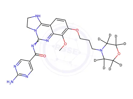 Chemical structure of 2-Amino-N-(7-methoxy-8-(3-(morpholino-d8)propoxy)-2,3-dihydroimidazo[1,2-c]quinazolin-5-yl)pyrimidine-5-carboxamide
