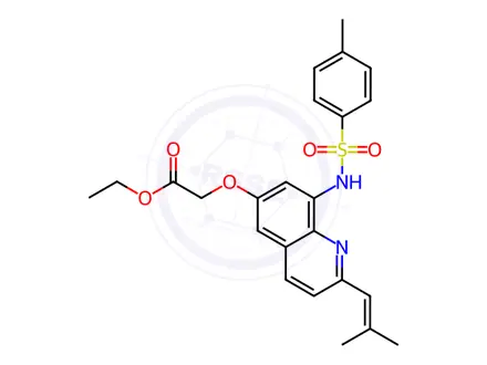 Chemical structure of Ethyl 2-[2-(2-Methyl-1-propenyl)-6-quinolyloxy-8-p-toluenesulfonamido)acetate