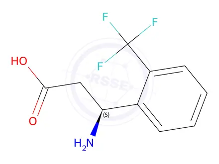 Chemical structure of (S)-3-amino-3-(2-(trifluoromethyl)phenyl)propanoic acid