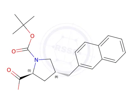 Chemical structure of (2S,4R)-1-(tert-butoxycarbonyl)-4-(naphthalen-2-ylmethyl)pyrrolidine-2-carboxylic acid
