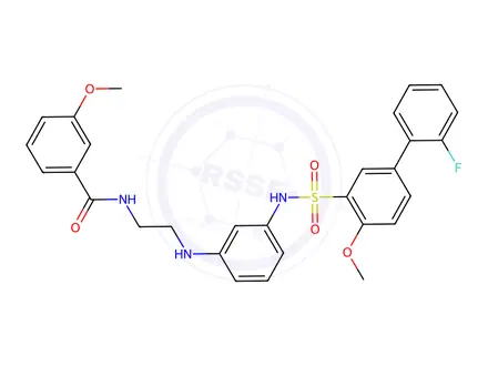 Chemical structure of N-[2-[[3-[[(2'-Fluoro-4-methoxy[1,1'-biphenyl]-3-yl)sulfonyl]amino]phenyl]amino]ethyl]-3-methoxybenzamide