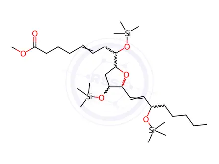 Chemical structure of 8-[Tetrahydro-4-[(trimethylsilyl)oxy]-5-[3-[(trimethylsilyl)oxy]-1-octenyl]furan-2-yl]-8-[(trimethylsilyl)oxy]-5-octenoic acid methyl ester