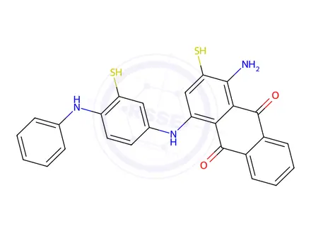 Chemical structure of 1-amino-4-(4-anilino-3-sulfanylanilino)-2-sulfanylanthracene-9,10-dione