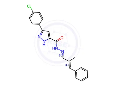Chemical structure of 3-(4-chlorophenyl)-N-((1E,2E)-2-methyl-3-phenylallylidene)-1H-pyrazole-5-carbohydrazide