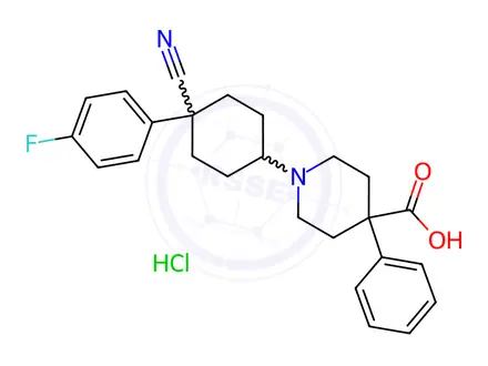 Chemical structure of Levocabastine Related Compound A (1-[cis-4-cyano-4-(4-fluorophenyl)cyclohexyl]-4-phenylpiperidine-4 (1359867)