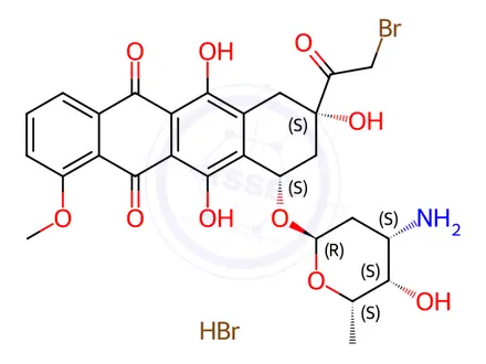 Chemical structure of 14-Bromo Daunorubicin Hydrobromide Salt (>75%)