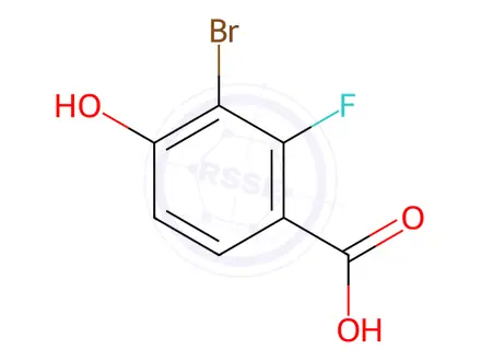 Chemical structure of Benzoic acid, 3-bromo-2-fluoro-4-hydroxy-