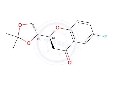 Chemical structure of (2S)-2-[(4R)-2,2-Dimethyl-1,3-dioxolan-4-yl]-6-fluoro-2,3-dihydro-4H-1-benzopyran-4-one