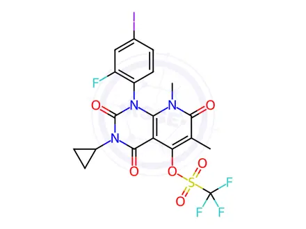Chemical structure of 3-cyclopropyl-1-(2-fluoro-4-iodophenyl)-6,8-dimethyl-2,4,7-trioxo-1,2,3,4,7,8-hexahydropyrido[2,3-d]pyrimidin-5-yl trifluoromethanesulfonate