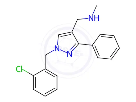 Chemical structure of N-{[1-(2-chlorobenzyl)-3-phenyl-1H-pyrazol-4-yl]methyl}-N-methylamine