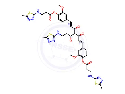 Chemical structure of O,O,C4-Tris[3-N[-(5-methyl-1,3,4-thiadiazol-2-yl)-propionyl]curcumin