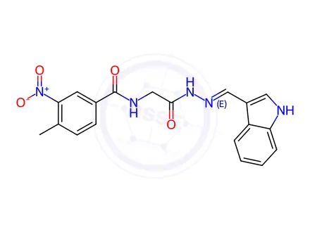 Chemical structure of N-(2-(2-((1H-Indol-3-yl)methylene)hydrazinyl)-2-oxoethyl)-4-methyl-3-nitrobenzamide