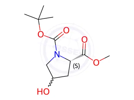 Chemical structure of 1-(tert-Butyl) 2-methyl (2S)-4-hydroxypyrrolidine-1,2-dicarboxylate