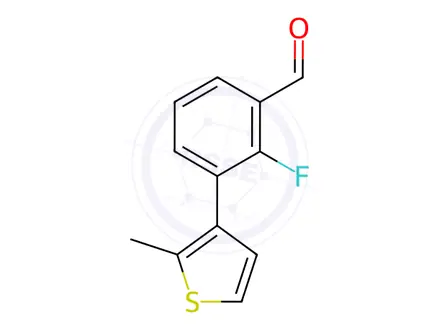 Chemical structure of 2-fluoro-3-(2-methylthiophen-3-yl)benzaldehyde
