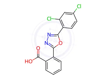 Chemical structure of 2-(5-(2,4-Dichlorophenyl)-1,3,4-oxadiazol-2-yl)benzoic acid