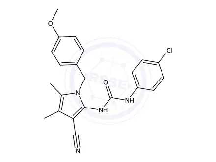 Chemical structure of 1-(4-Chlorophenyl)-3-(3-cyano-1-(4-methoxybenzyl)-4,5-dimethyl-1H-pyrrol-2-yl)urea