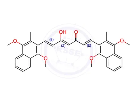 Chemical structure of (1E,4Z,6E)-1,7-bis(1,4-dimethoxy-3-methylnaphthalen-2-yI)-5-hydroxyhepta-1,4,6-trien-3-one