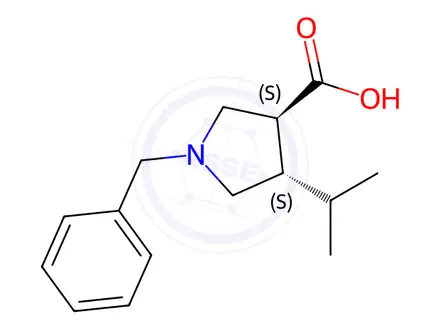 Chemical structure of (3S,4S)-4-(1-Methylethyl)-1-(phenylmethyl)-3-pyrrolidinecarboxylic Acid