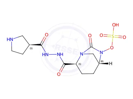 Chemical structure of (1R,2S,5R)-7-Oxo-6-(sulfooxy)-1,6-diazabicyclo[3.2.1]octane-2-carboxylic acid 2-[2-[(3S)-3-pyrrolidinylcarbonyl]hydrazide]