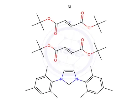 Chemical structure of (1,3-Dimesitylimidazol-2-ylidene)nickel(0) Bis(di-tert-butyl Fumarate)