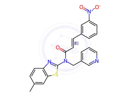 Chemical structure of N-(6-Methylbenzo[d]thiazol-2-yl)-3-(3-nitrophenyl)-N-(pyridin-3-ylmethyl)acrylamide