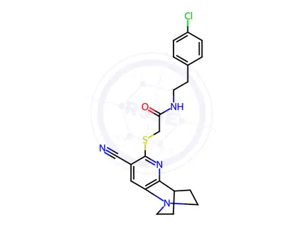 Chemical structure of N-(4-chlorophenethyl)-2-((7-cyano-3,4-dihydro-2H-1,4-ethano-1,5-naphthyridin-6-yl)thio)acetamide