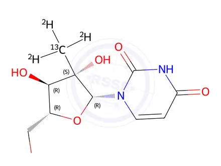 Chemical structure of 1-ß-D-Arabinofuranosyluracil-2-C-methyl-d3, 13C