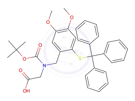 Chemical structure of 2-((tert-Butoxycarbonyl)(4,5-dimethoxy-2-(tritylthio)benzyl)amino)acetic acid 475113-75-8