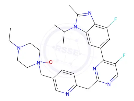 Chemical structure of 4-Ethyl-1-((6-((5-fluoro-4-(4-fluoro-1-isopropyl-2-methyl-1H-benzo[d]imidazol-6-yl)pyrimidin-2-yl)methyl)pyridin-3-yl)methyl)piperazine 1-oxide
