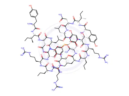 Chemical structure of (H-Tyr-Ile-Asn-Leu-Cys-Thr-Arg-Nva-Arg-Tyr-NH2)2 trifluoroacetate