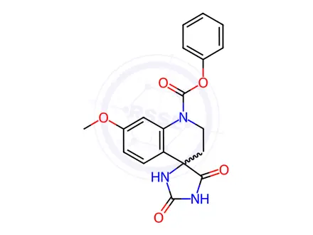 Chemical structure of Phenyl-7-methoxy-2',5'-dioxospiro[2,3-dihydroquinoline-4,4'-imidazolidine]-1-carboxylate