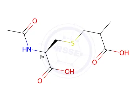 Chemical structure of (2R)-2-Acetamido-3-((2-carboxypropyl)thio)propanoic acid