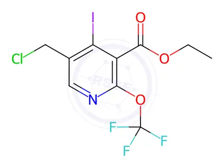 Chemical structure of Ethyl 5-(chloromethyl)-4-iodo-2-(trifluoromethoxy)pyridine-3-carboxylate