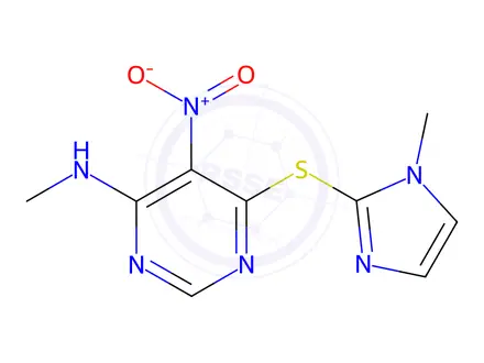 Chemical structure of N-Methyl-6-[(1-methyl-1H-imidazol-2-yl)sulfanyl]-5-nitropyrimidin-4-amine