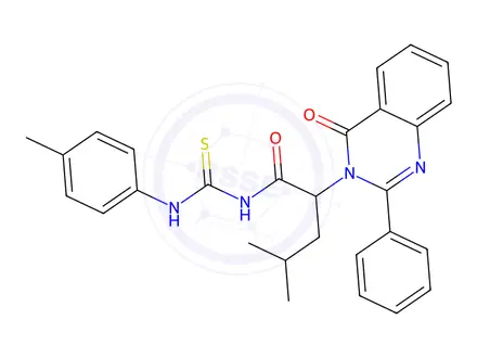 Chemical structure of 4-Methyl-2-(4-oxo-2-phenylquinazolin-3(4H)-yl)-N-(p-tolylcarbamothioyl)pentanamide
